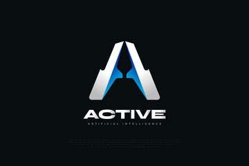 Modern Letter A Logo Design with Futuristic Concept in Blue and Silver Gradient