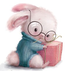 Cute hare with present box © cofeee
