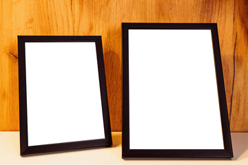 Blank picture frame on the shelf as mockup copy space