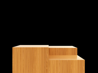 Cosmetic wood podium isolated in black background. Template for product presentation. 3d rendering