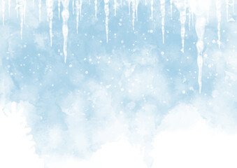 Christmas winter background with snow and icicles - obrazy, fototapety, plakaty