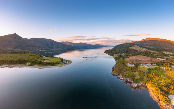 Aerial view of Loch Lonnhe and Corran Ferry, Scotland