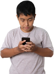 Portrait of young man using smartphone.