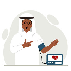 Man checks blood pressure. healthcare concept. Blood pressure measurement, digital tonometer. Health monitoring.