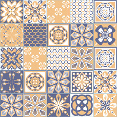 Azulejo talavera ceramic tile portuguese vintage pattern, vector illustration