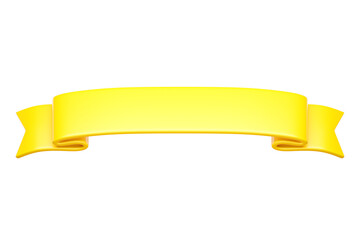 3d label ribbon. Glossy yellow blank plastic banner for advertisment, promo and decoration elements. High quality isolated render