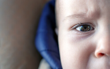 face details parts of baby boy child kid.angry nervous toddler crying out whims airs and...