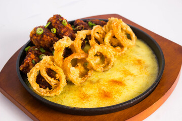 Korean food spicy chicken mozzarella cheese