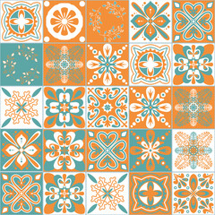 Azulejo talavera ceramic tiles, moroccan arabic wall decoration style, seamless pattern vector illustration