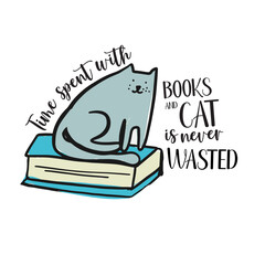 Cats and books quotes. Hand drawn cats illustration
