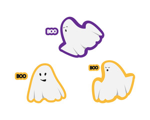 Sticker set of Halloween object, three ghost with color stroke for screen or print design