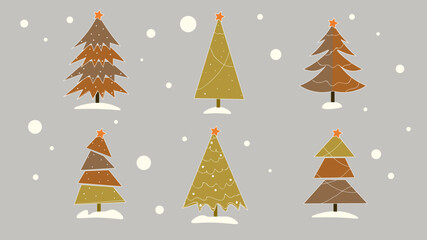 set of Christmas trees. banner postcard vector flat illustration of a Christmas tree. Hand drawn Christmas trees. Elements of winter decor and design. Symbol of the new year and holiday. new Year