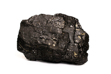 lump of hard coal on a white background with pyrite