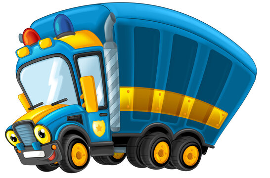 recommend clip art: cartoon happy and funny off road police car looking like monster truck smiling vehicle illustration for children