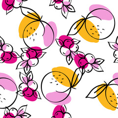 Bright Apricot and Lime Vector White Seamless