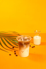 Summer drink coffee with fresh milk topped with boba