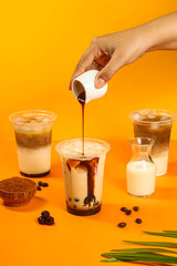 Summer drink coffee with fresh milk topped with boba