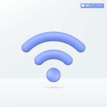 Blue wifi icon symbols. Broadcasting area with internet, wireless LAN connection concept. 3D vector isolated illustration design. Cartoon pastel Minimal style. You can used for design ux, ui, print ad