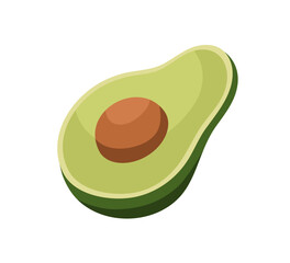 Avocado half, core. Healthy vegetarian cut fruit with pit. Cross-section of vegetable with seed. Fresh organic natural eating, nutrition. Flat cartoon vector illustration isolated on white background