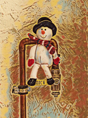 Snowman standing on the gas tap - image is a digital illustration.