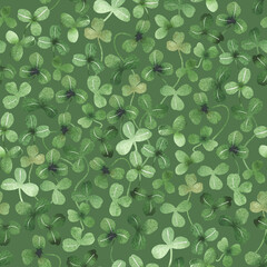 Watercolor clover leaves seamless pattern on green background - 536927787
