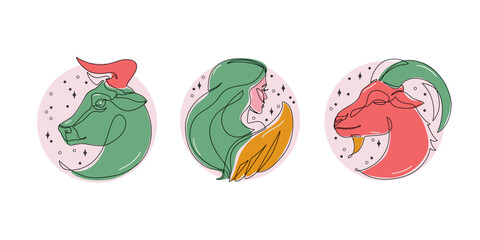 Astrological earth element zodiac signs vector illustration. Horoscope symbols, icon set