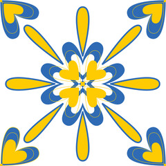 Floral motif ceramic tiles in spanish style, blue yellow white contrast color, vector illustration