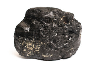 lump of hard coal on a white background with pyrite
