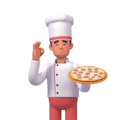 3d render of cheerful chef with pizza