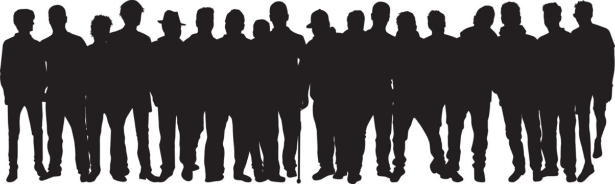 Silhouettes of men standing in a row.