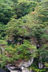 Fototapeta na wymiar Great view at Yamadera (a temple in the north of Japan), Risshaku-ji where Basho made haiku