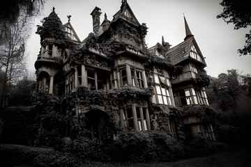 A creepy, crumbling haunted house. 