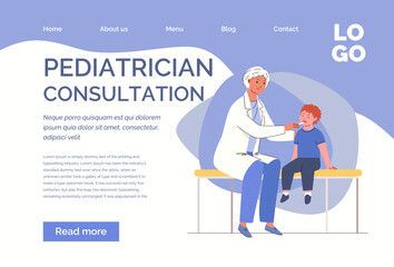 Help otolaryngologies, pediatrician. Doctor examines and diagnoses diseases of ear, throat, nose, colds in children. Vector characters flat cartoon illustration. Landing page template.