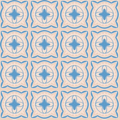 Blue beige seamless pattern, arabesque arabic perforated embossed decorative design, vector illustration