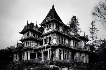 Fototapeta na wymiar A creepy, crumbling haunted house. 
