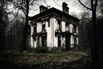 Obraz premium A creepy, crumbling haunted house. 
