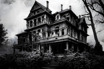 Obraz premium A creepy, crumbling haunted house. 