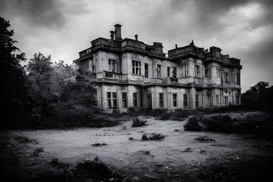 A creepy, crumbling haunted house. 