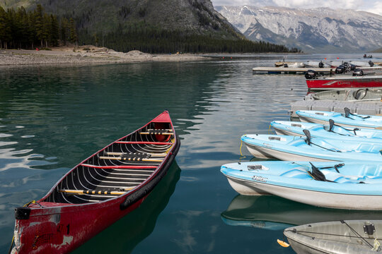 Canoes for renting at a Canadian lake