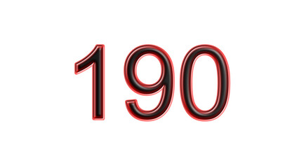 red 190 number 3d effect white background