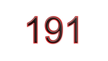 red 191 number 3d effect white background