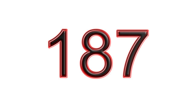 red 187 number 3d effect white background