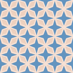 Blue beige seamless pattern, arabesque arabic perforated embossed decorative background