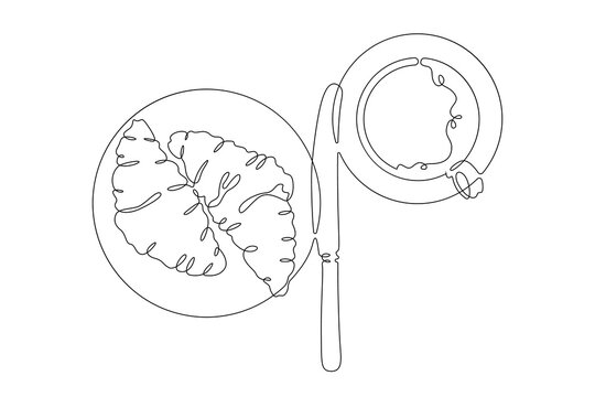 recommend clip art: One continuous line. Fast food. Fresh croissant. Hot baking. Breakfast. Fresh coffee. One continuous line is drawn on a white background.