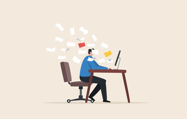 Overwork Tired and anxious. stressed, tired panic, or panic attacks, burnout and depression. Employees are busy working on paperwork.