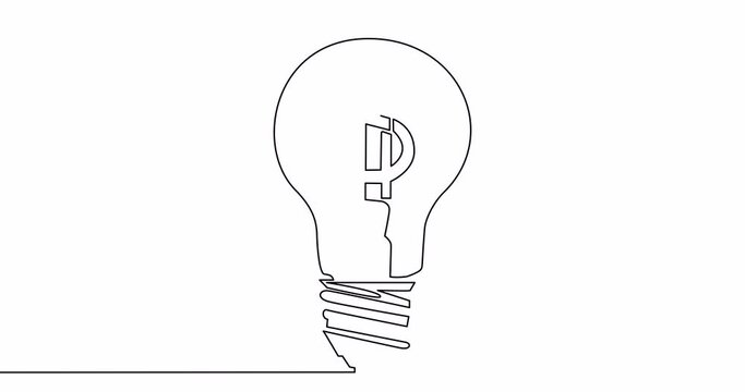 Self drawing line animation Light bulb with dollar symbol continuous one single line drawn concept video