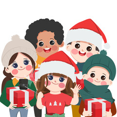 Fototapeta premium Merry Christmas friend people in holiday clip art element decoration.