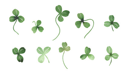 Watercolor clover leaves isolated on transparent background