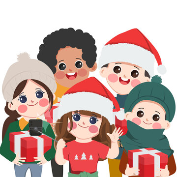 Merry Christmas friend people in holiday clip art element decoration.