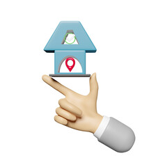 Fototapeta na wymiar 3d blue house with cartoon businessman hands, check marks, tick marks symbols, pin isolated. idea tip, quality guarantee concept, 3d render illustration